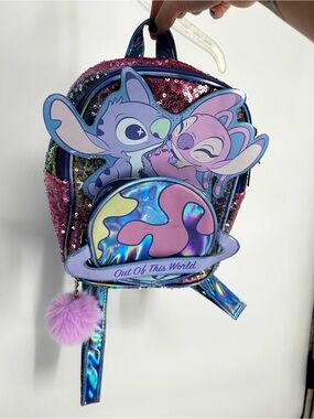Disney Lilo & Stitch Angel & Stitch Small Sequin Mini Backpack Zip Pockets